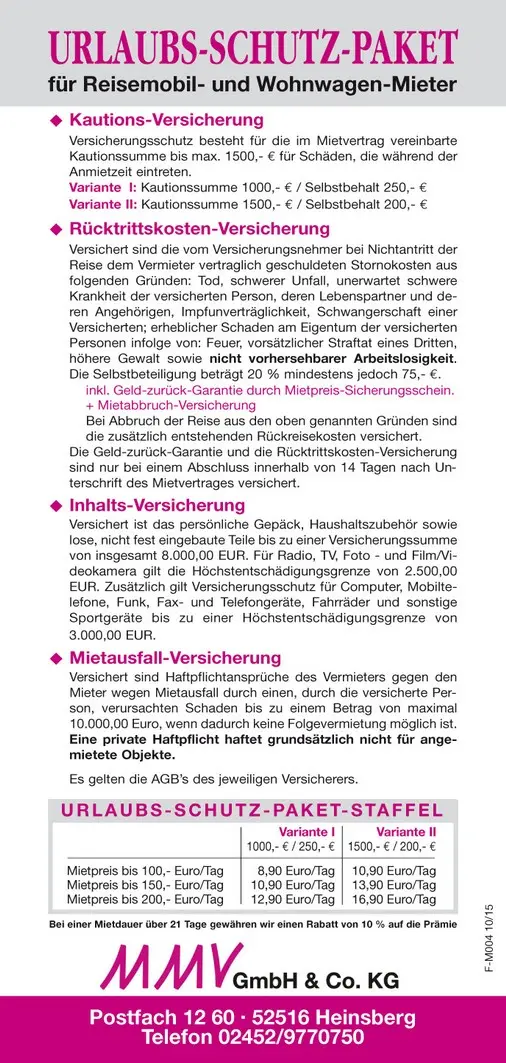 Urlaub Schutz Paket Wohnwagen Reisemobil Vermietung Urlaub Schutz Paket Wohnwagen Reisemobil Vermietung